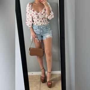 Zara Floral Puff Sleeve Smocked peasant Blouse M | cottagecore romantic spring